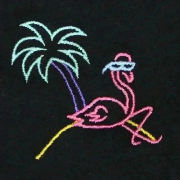 Bichon Miami - Retro Flamingo Black T-Shirt - Woman | Glows in the dark - Picture 2 of 9